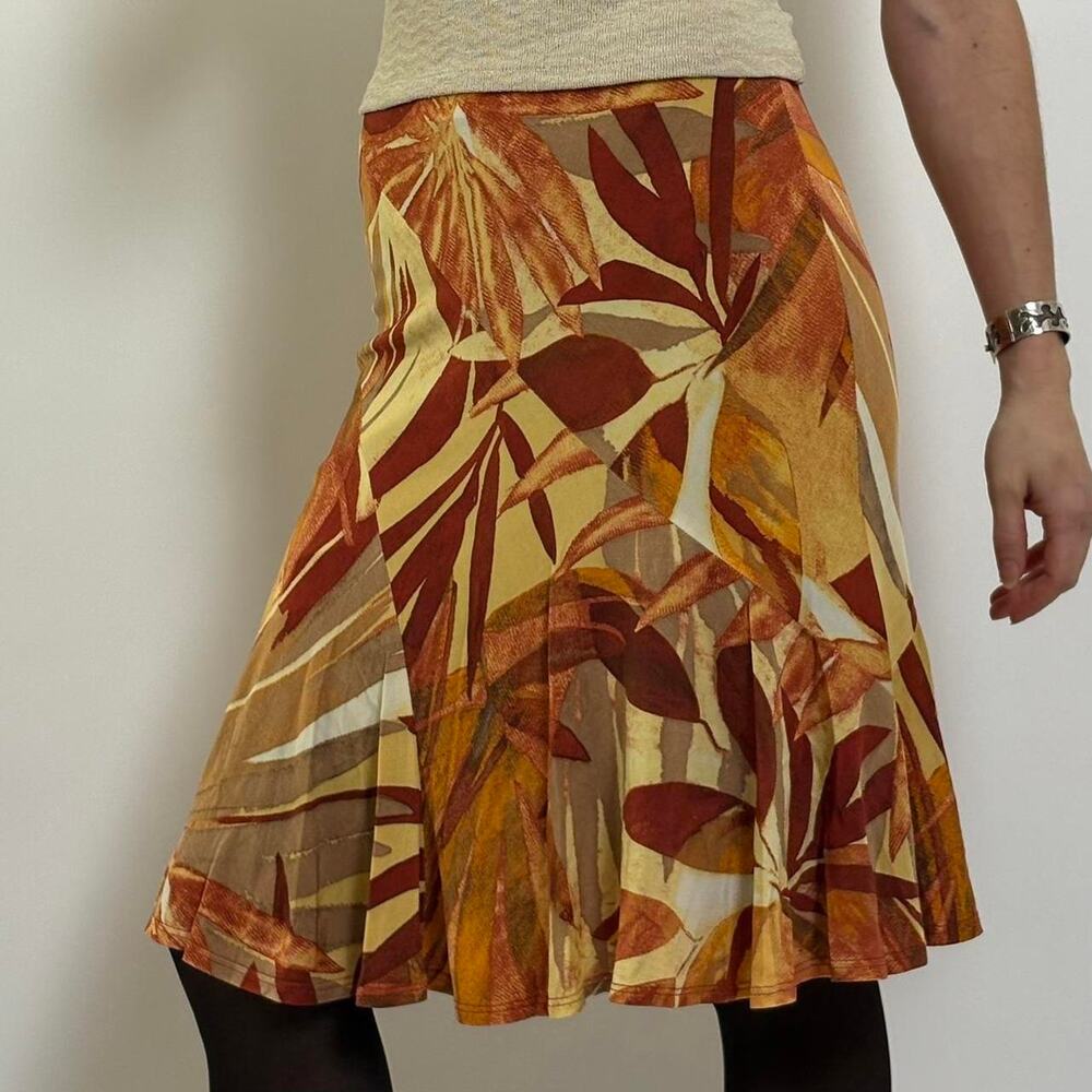 Cache Autumn Leaf Print Midi Skirt - Small